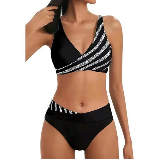 Maillots De Bain Femme Pi Ces Taille Haute Vintage Bikini Col V Chic