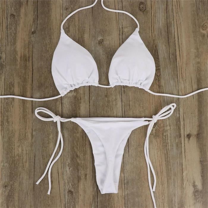 Femmes Ultra Thin String String Bikini Set Side Tie Sexy Solid Color Maillot Bandage Style