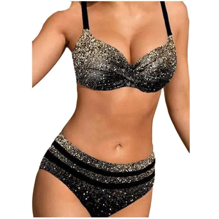 Lukcolor Femmes Sexy Color Block Point Impression Dos Nu Bikini Deux