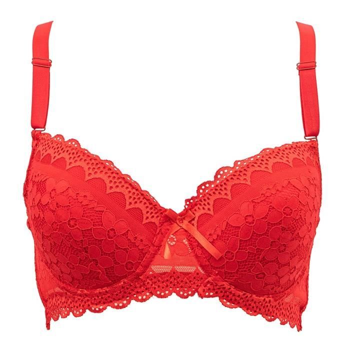 Soutien Gorge C Coqu Push Up En Dentelle Fleurie Rouge Lingerie