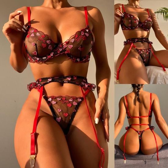 Femmes Exquises Dentelle Lingerie Soutien Gorge Jarreti Re Slips