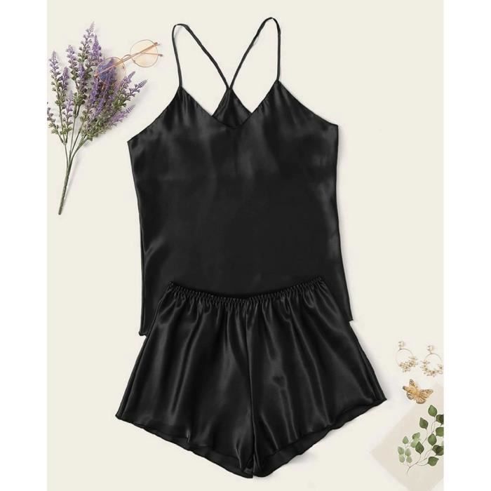 Les femmes de nuit Sexy Lingerie en satin de soie Babydoll Lacent vêtements de nuit Pyjama Set