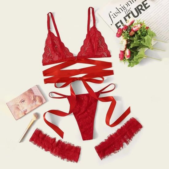 Femmes Plus La Taille Dentelle Lingerie Jambe Anneau G String Soutien