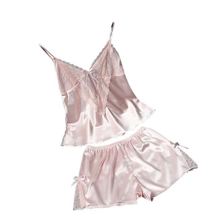 Womens Sexy Satin Sling Vêtements de Nuit Lingerie Dentelle Bowknot
