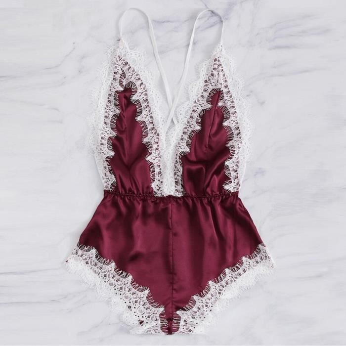 Pyjama Une Pi Ce En Dentelle Pour Femmes Lingerie Wine Pajamas Blanc Cdiscount Pr T
