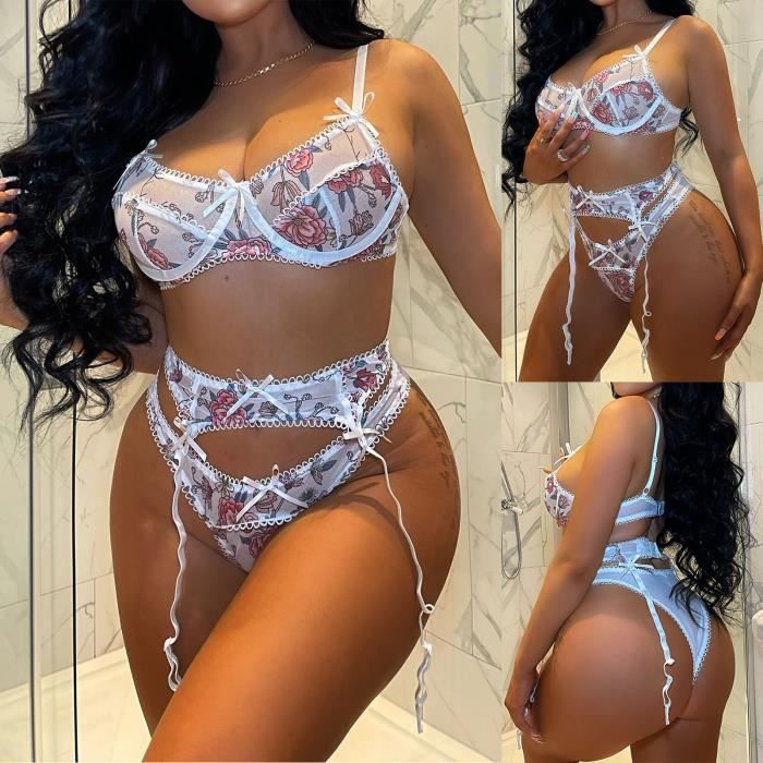 Femmes Exquises Dentelle Lingerie Soutien Gorge Jarreti Re Slips