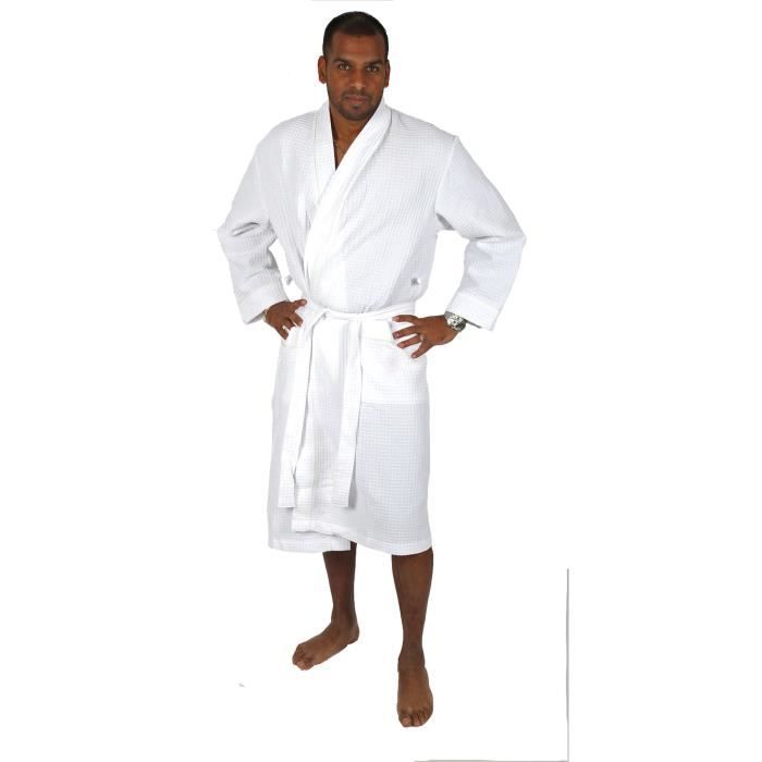 Peignoir homme nid d'abeille blanc toutes tailles - 3XL-48 (buste 116/122)