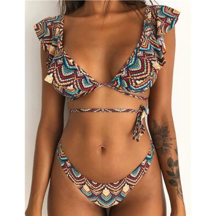 Maillot De Bain Plage Bikini Femme Sexy Avant Lacets Cravate