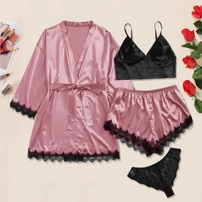 Plus Size Lingerie Sexy Femmes Soie Robe Satin Peignoir V Tements De Nuit Pyjamas Tap Rouge