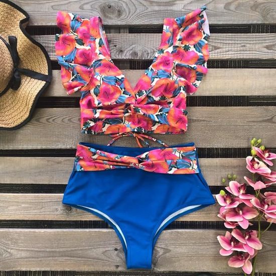 Maillot De Bain Volants Taille Haute Bikini Maillots De Bain