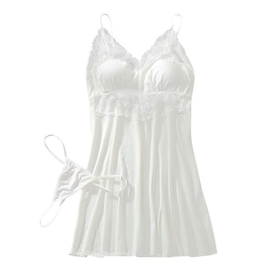 Sous V Tements Sexy Femmes Bretelles Dentelle Robe Transparente Pyjamas Lingerie N Blanc