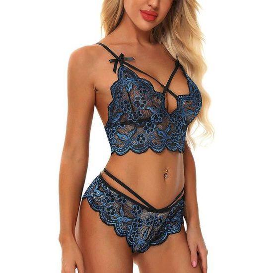 Femme Ensemble Lingerie Dentelle Fleurs Nuisettes Transparente Col En V Brassi Re Bretelles Sous
