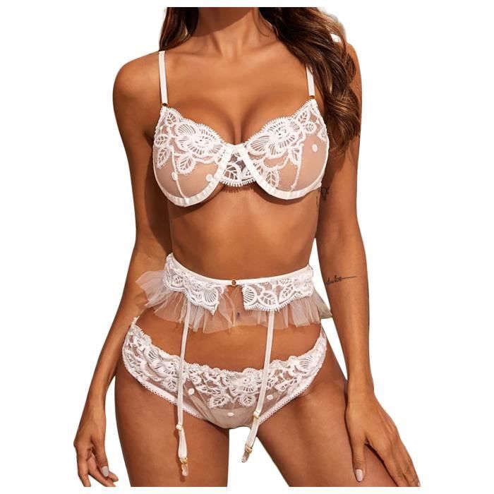 Ensemble De Lingerie Soutien Gorge Jarreti Re Slips En Maille Exquise