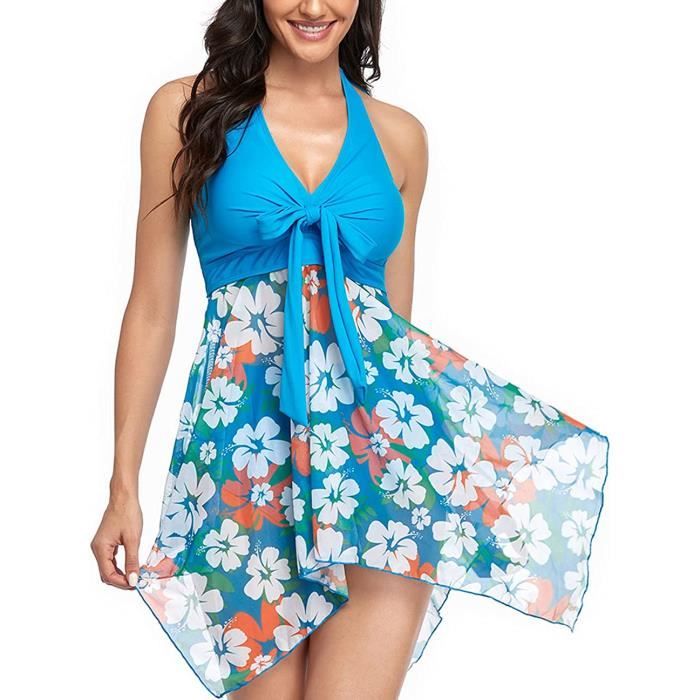 Maillot de Bain Robe Tankini Amincissant Cache Ventre Push Up Bikini à