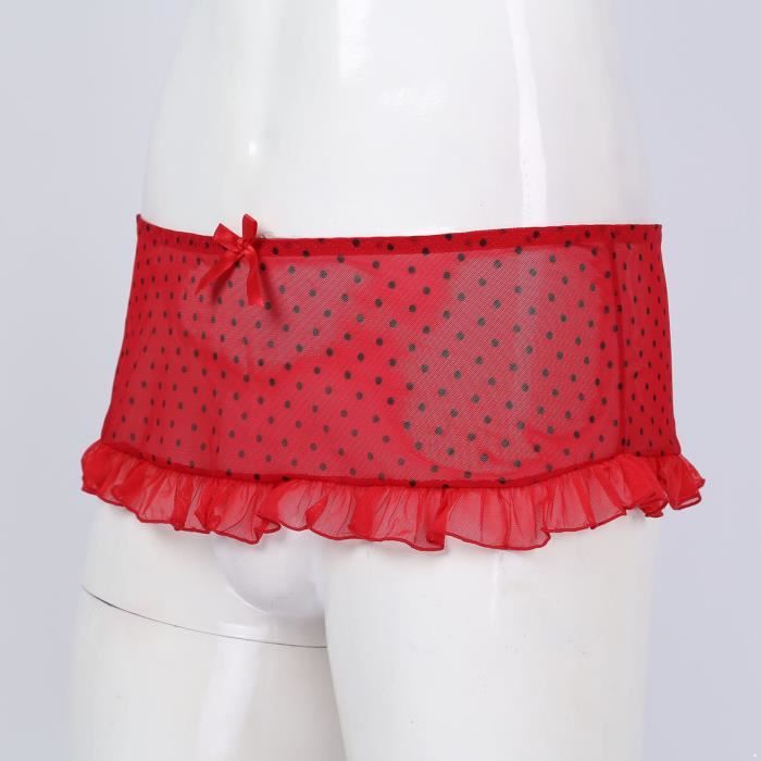 YONGHS FR Homme Mini Jupe Sexy Transparete Sissy Lingerie Dentelle