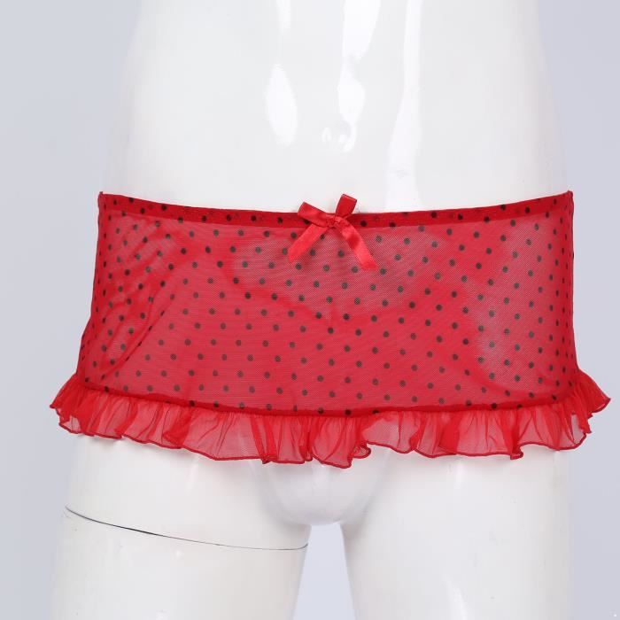 Yonghs Fr Homme Mini Jupe Sexy Transparete Sissy Lingerie Dentelle String Tanga Erotique Rouge