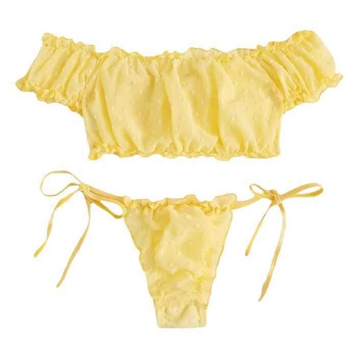Ensemble De Lingerie Femmes Mignonnes Broderie Dentelle Bowknot Off