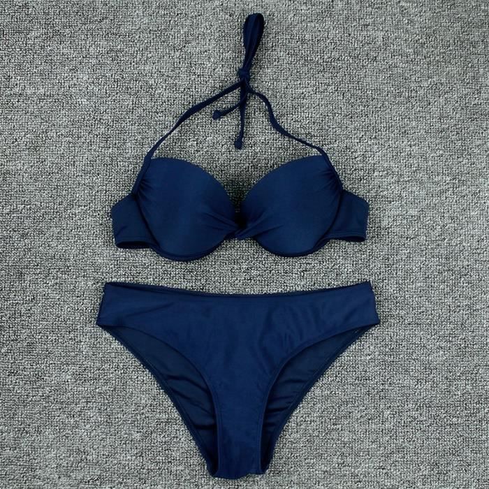 Maillot De Bain Maillot De Bain Sexy Push Up Couleur Solide Bikini Ensemble Deux Pi Ces Xxl