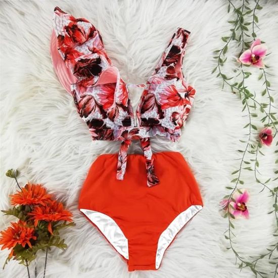 Maillot De Bain Nouveau Bikini Fleuri Volants Bikini Ensemble