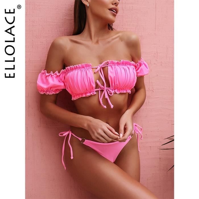 MAILLOT DE BAIN Ellolace Bikini plissé à volants maillot de bain