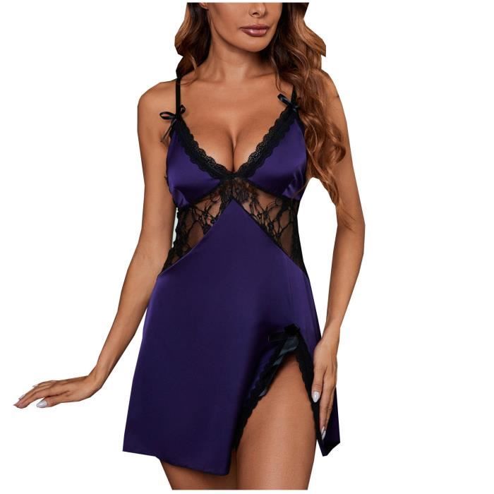 Femmes Sexy Sling Jarretelles Dentelle Col V Col Bas Votre Sous V Tement Lingerie Violet