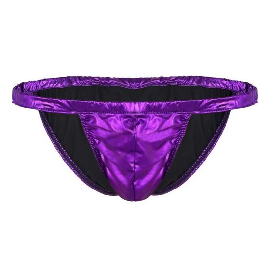 YONGHS Homme String Métallique Sexy Slip Brillant Latex Lingerie