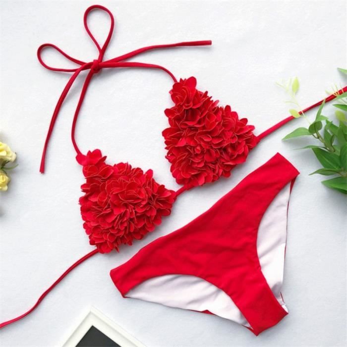 Bikini brésilien à fleurs 3D GNIM Type LG 76250 Red Maillot de