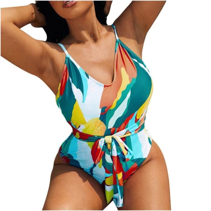 Sasaquoy Maillot De Bain de bain bikini une pièce rembourré grande taille pour femme 1PC Vert