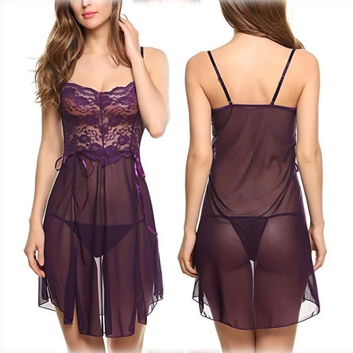Nuisette Femme Chemise De Nuit Sexy Lingerie Babydoll Dentelle Chemise Bretelles R Glables Col V