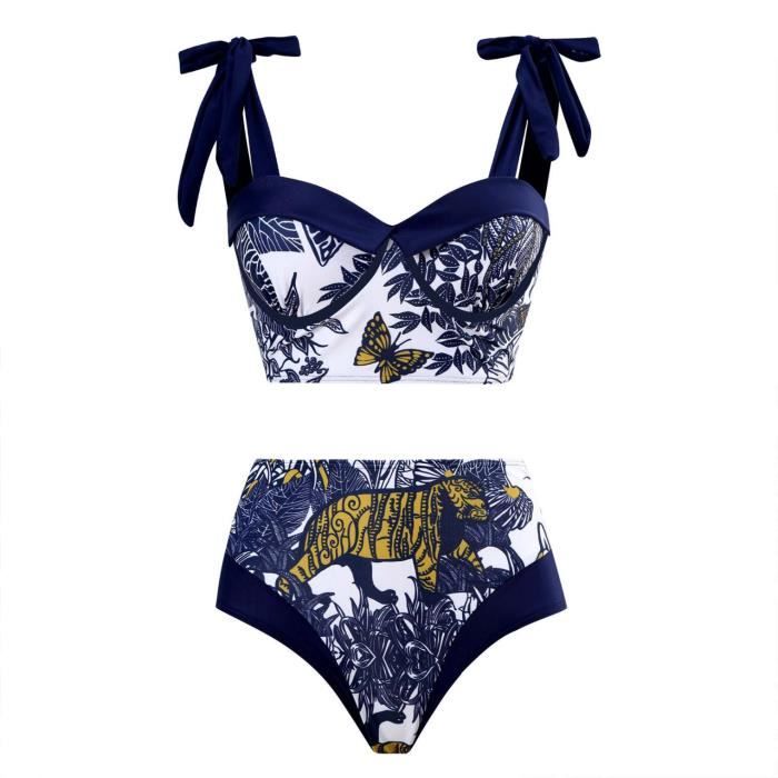 Maillot De Bain Femme Bikini Taille Haute Imprime Mode Sexy