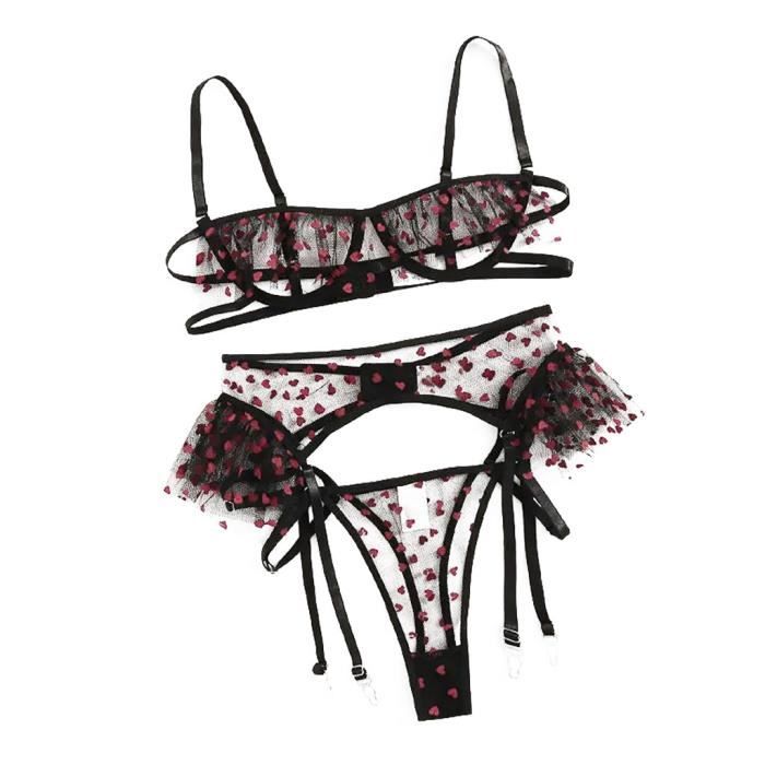 Lingerie sexy en dentelle exquise soutien gorge jarretière slips