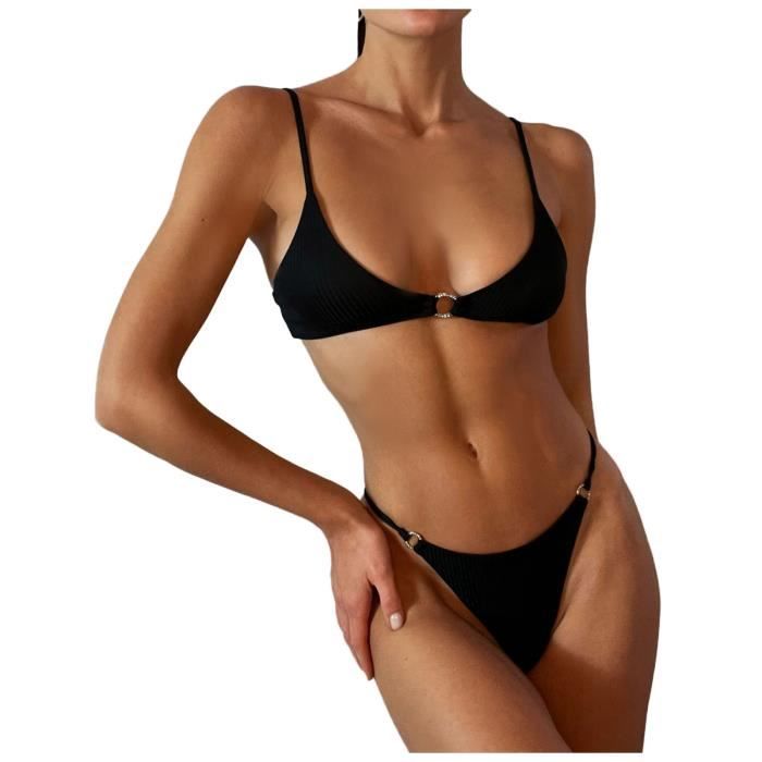 Maillot De Bain Femme Bikini Solide Bikini Siamois Sexy Noir