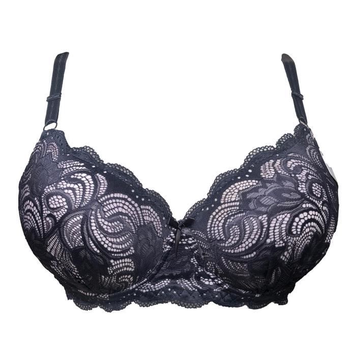 Soutien gorge 135E coqué dentelle fleurie gris fond nude lingerie