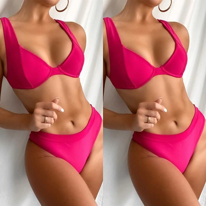 Maillot De Bain Femme Bikini Solid Set Maillot De Bain Deux Pi Ces Avec