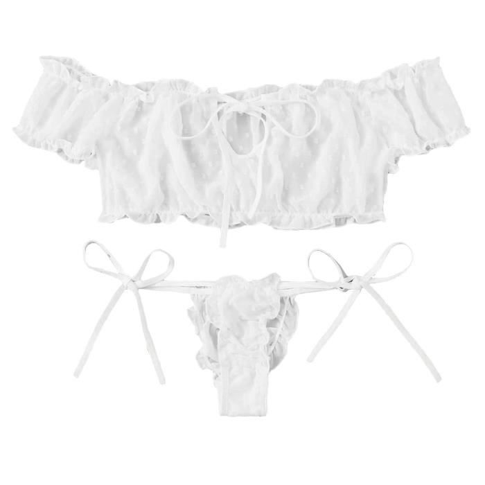 Ensemble De Lingerie Femmes Mignonnes Broderie Dentelle Bowknot Off