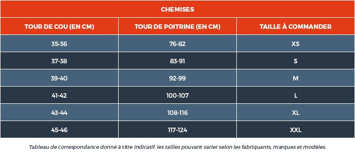 guide taille homme chemise