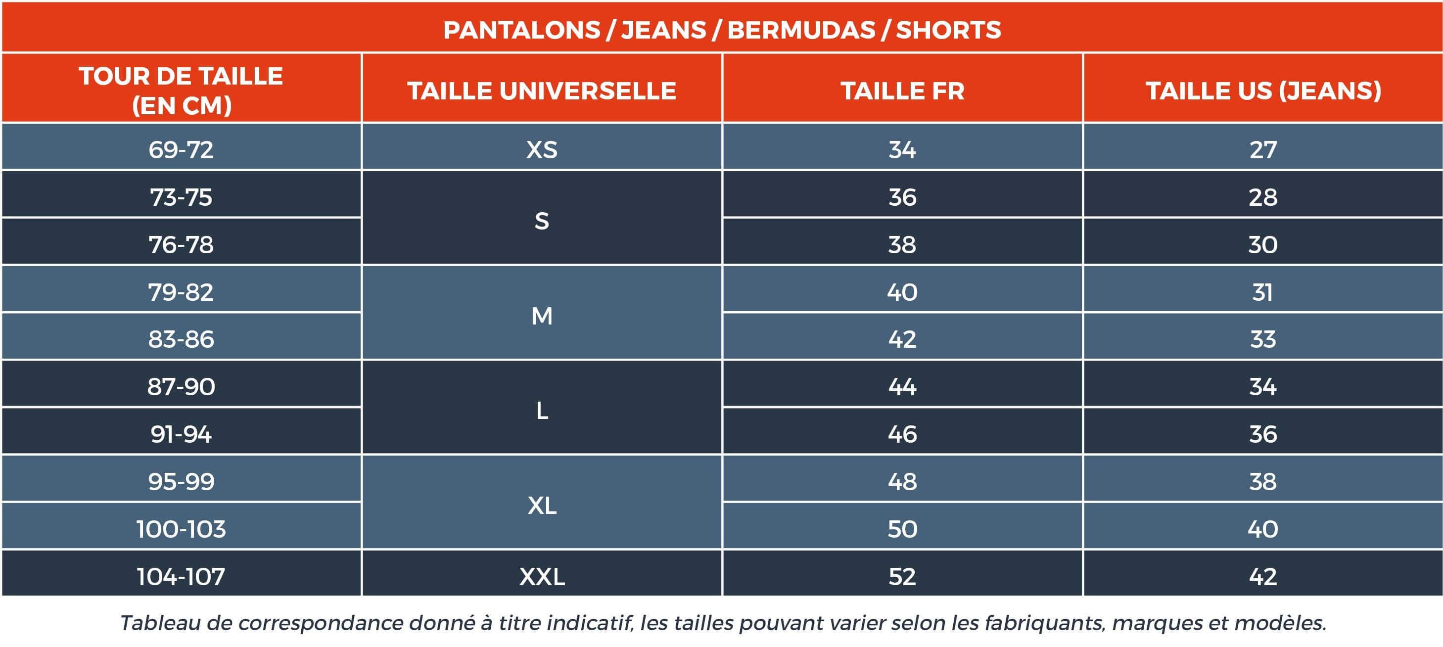 guide taille homme pantalon