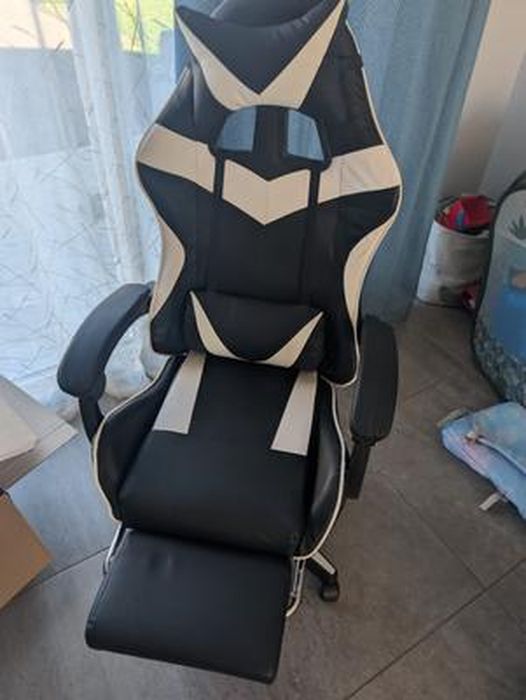 Chaise Gaming Avec Massage Lombaire Et Repose-pieds - Tissu Noir, Réglable En Hauteur, Supports 350 Lbs - Pour Bureau Et Jeu