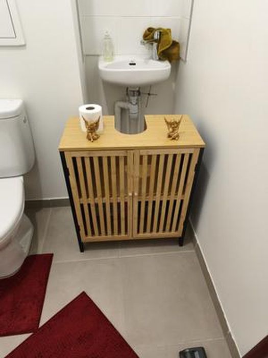 Meuble De Lavabo En Bambou Minimaliste Rangement De Salle De Bain Bois Noir Missoula 91671866