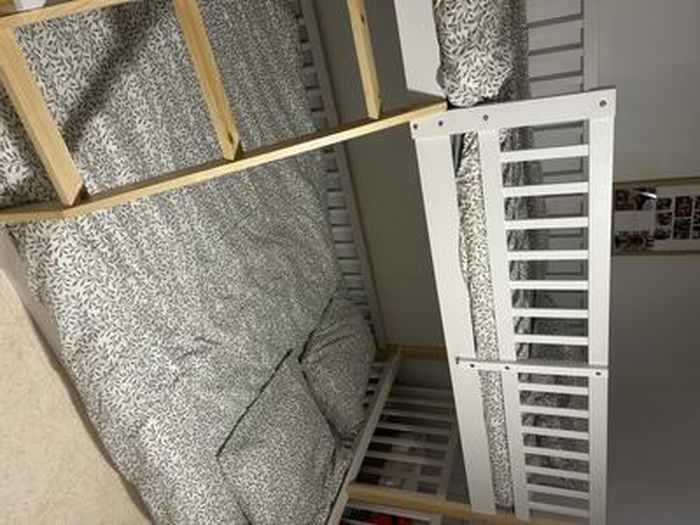 Lit Superposé 90+140x200cm - Convertible En 2 Lits, échelle Inclinée, Pin Massif, Gris, 120kg Par Niveau