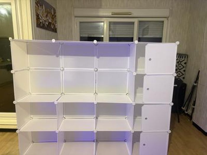 Armoire Penderie Chambre 12 Cubes Rangement Étagères 105x45x140cm Blanc