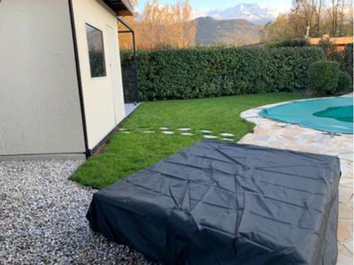 Housse De Table De Jardin Ronde 180x74cm - Tissu Oxford Imperméable Gris - Protection Meuble Extérieur