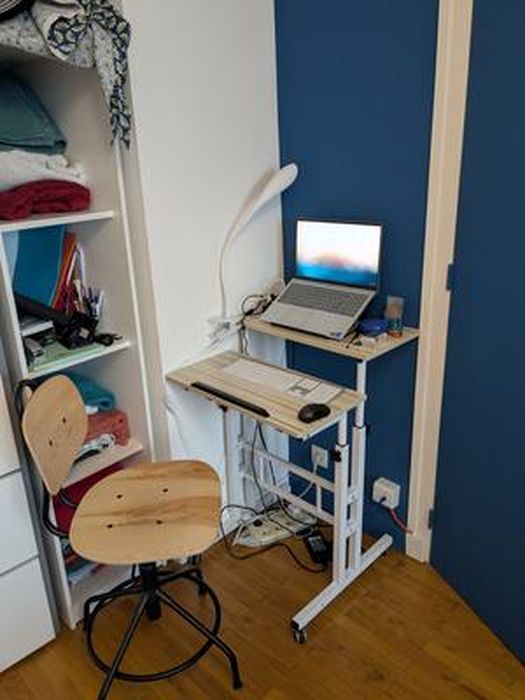 Table Roulante Pour Ordinateur Portable – Hauteur Réglable 70-115 Cm, Plateau Double, Idéale Bureau Assis-debout, Maison Ou Entreprise