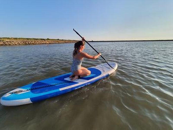 Planche De Paddle Gonflable GYMAX - 320x76x15 Cm, 120 Kg, Avec Pagaie Télescopique Et Pompe - Surf, Pêche, Yoga