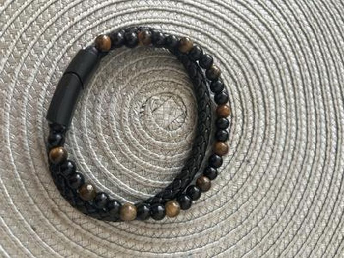 Finrezio Lot De 4 Bracelets Cuir Tressé Et Perles De Bois Vintage Pour Homme Femme - Noir Brun Véritable