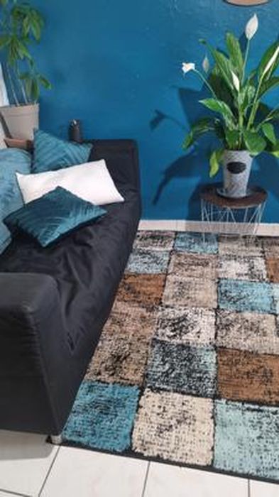Tapis Motif Carreaux Et Cerfs – 60x110 Cm, Crème (neuf)