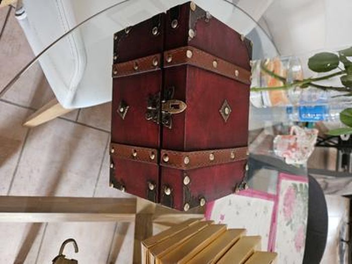 Boîte de rangement en bois rétro avec serrure, coffre au trésor en bois