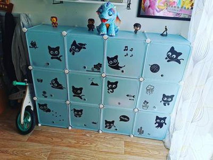 Armoire penderie plastique enfants bleu hombuy 12 cubes armoire etagère  meuble de rangement pour vêtements chaussures jouets cartoon - Conforama