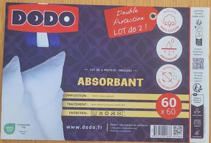 Oreiller Duo 60x60 Cm - Une Face Ferme, Une Face Moelleuse - Enveloppe Percale Coton, Garnissage Microfibre - Lavable Machine