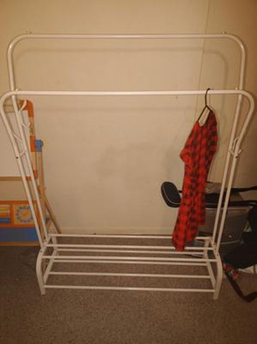 Portant à Vêtements Roulant – Double Tige + étagère – Avec Roulettes – Rangement Chambre, Dressing, Salon